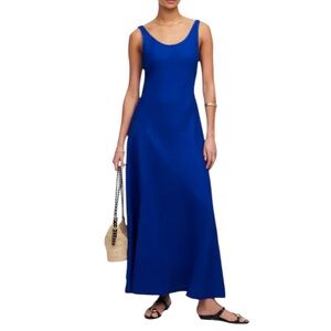 Madewell 100% Linen Scoopneck Sleeveless Midi Dress in Bright Sapphire